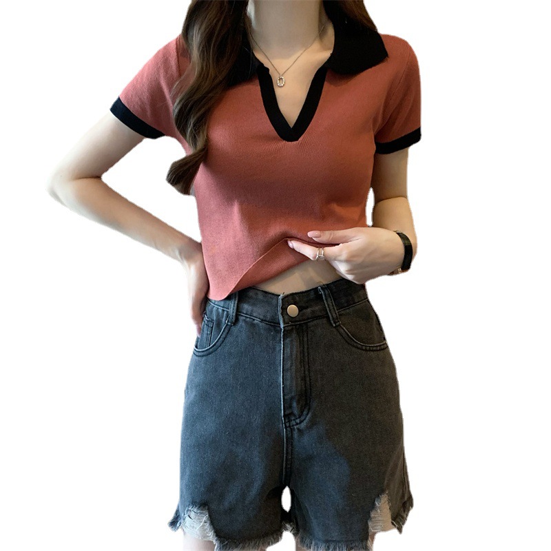 POLO Collar T-shirt Women's Knitted Sweater - Image 4