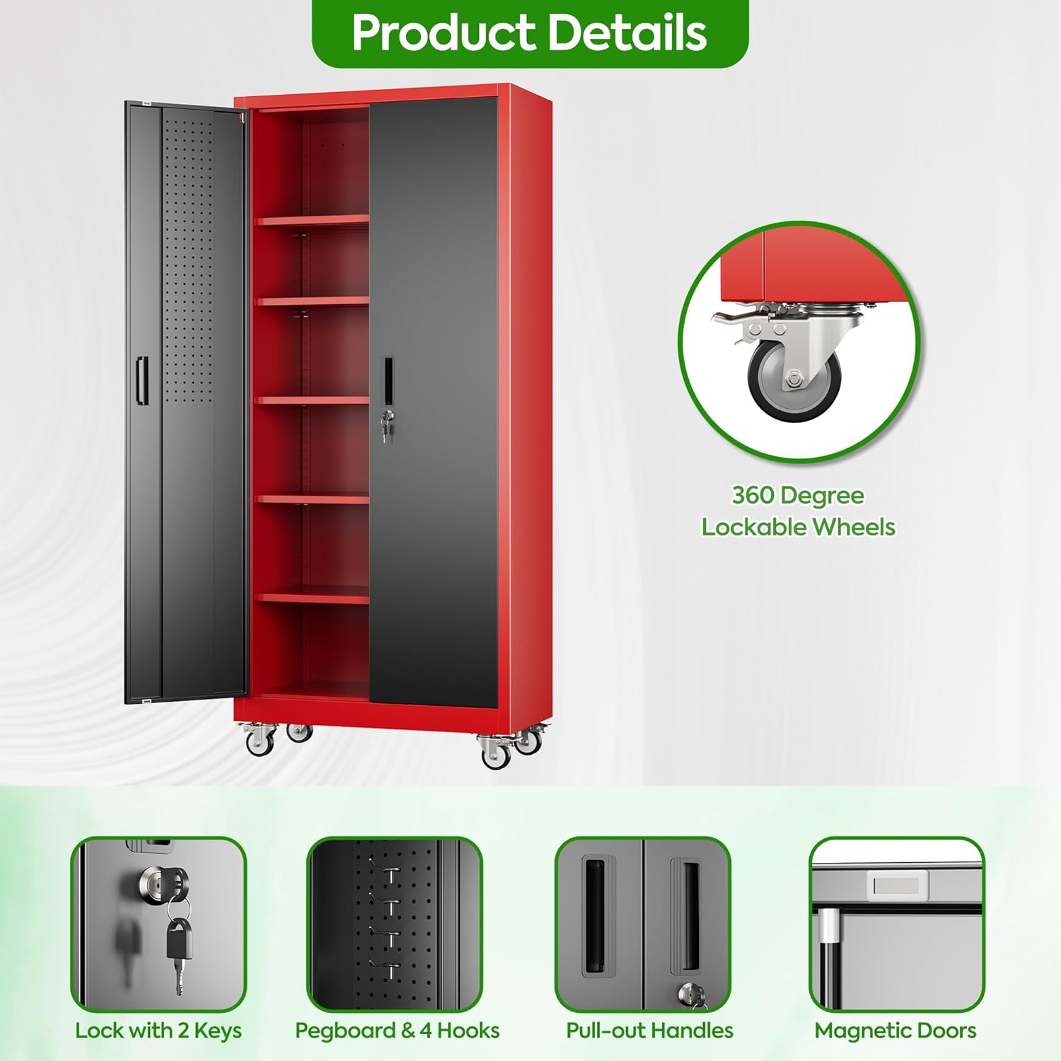 Garage Storage Cabinet with Pegboard and 5 Adjustable Shelves β photo 7