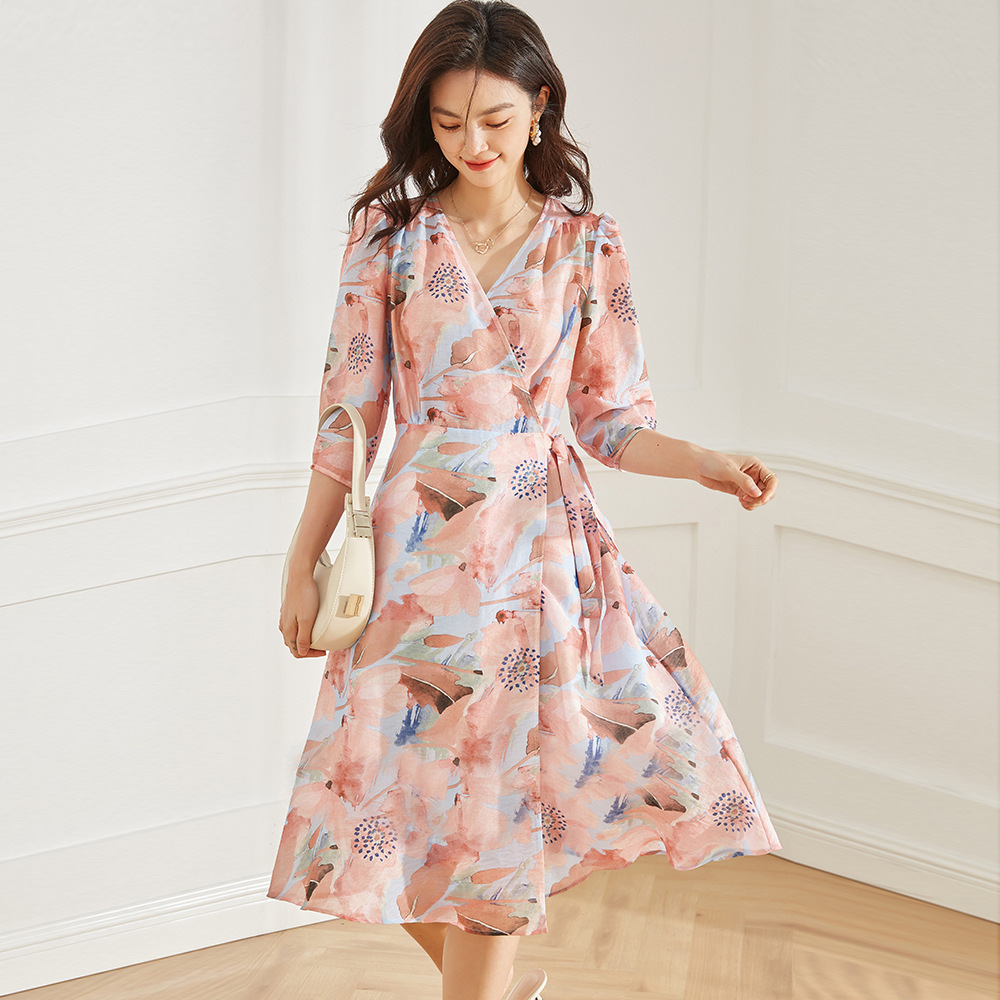 V-Neck Puff-Sleeve Midi Dress, picture 8 of 10