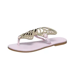 Fashion Hollow Butterfly Flip-Flops Summer Sandals For Women Casual Beach Shoes New Low Heel Flat Slides Slippers - Pink - View 1