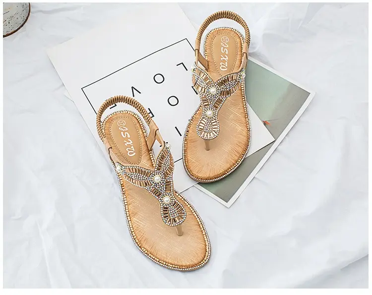 Flip Toe Sandals Round Toe Pearl Large Size For Women