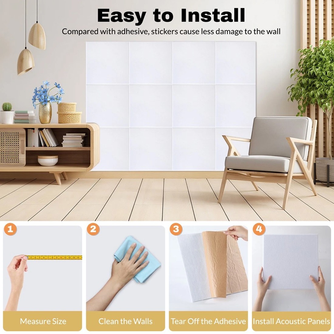 Acoustic Wall Panel Tiles Studio Sound Proofing Insulation Self Adhesive---Black-12PCS