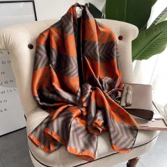 Women's Retro Fashion Decorative Scarf New Silk Satin - F55 Orange Coffee - View 1