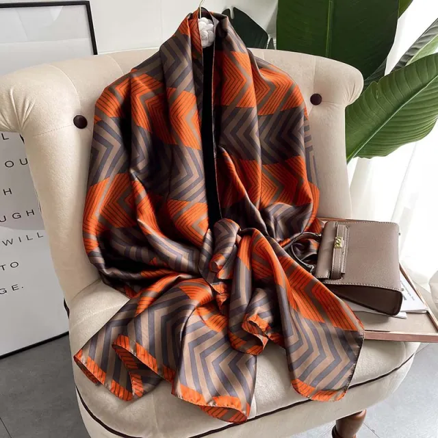 Women's Retro Fashion Decorative Scarf New Silk Satin F55 Orange Coffee - Shop at LoveMi