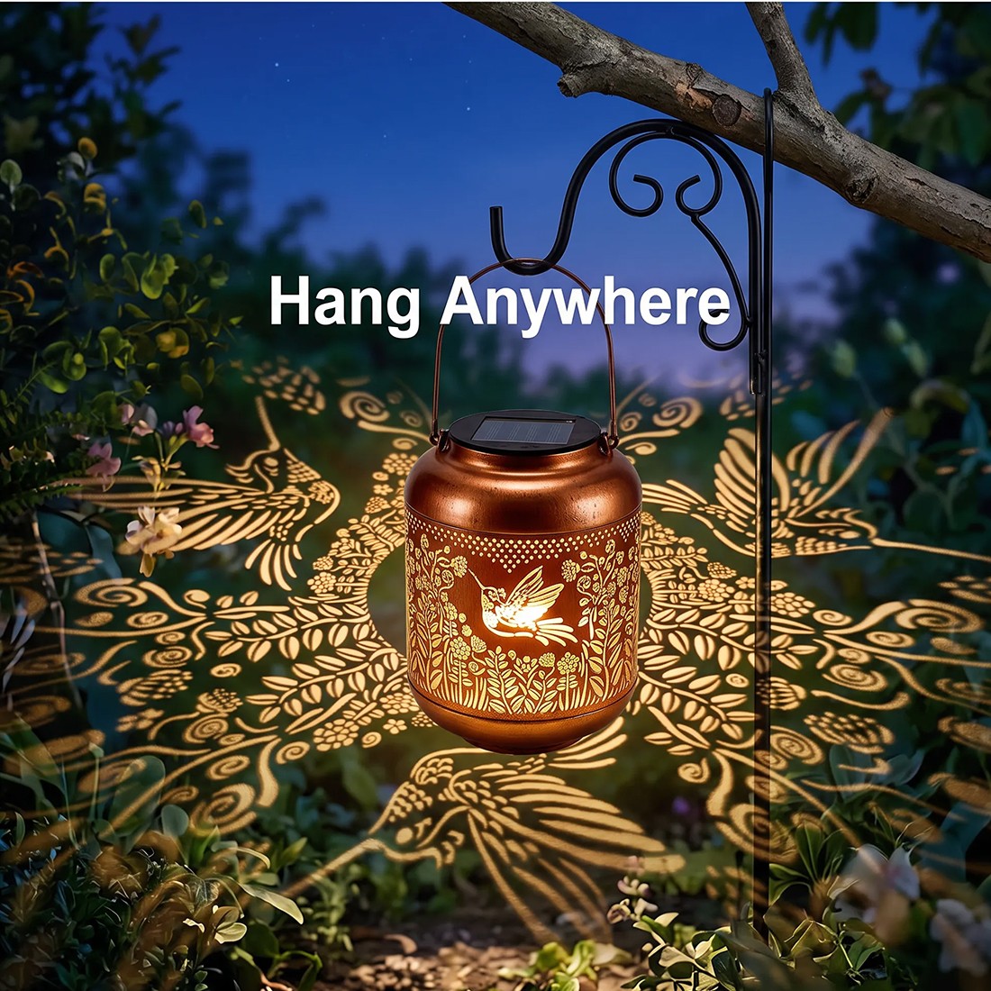 Hummingbird Metal Solar Lantern Hanging Light LED Outdoor