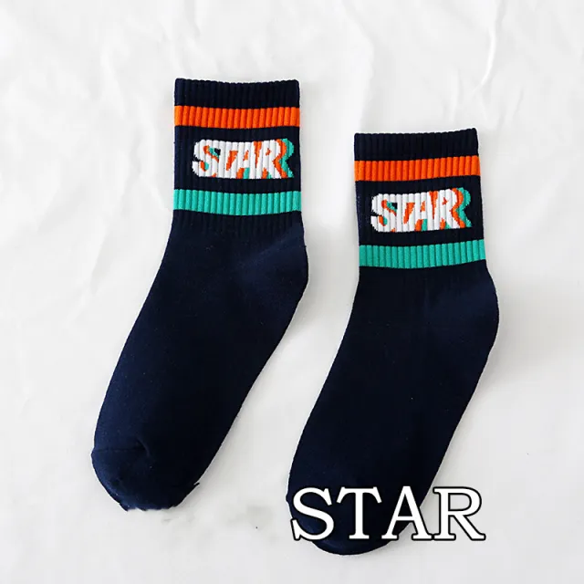 Spring And Autumn Ladies New Mid calf English Letters Wide Stripe Combination Ins Trend Athletic Socks Combed Cotton Women's Socks Manufacturer N... Navy Blue Star - Shop at LoveMi