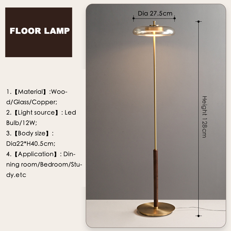 Nordic Elegance Brass and Walnut Floor Lamp with Glass Shade 2