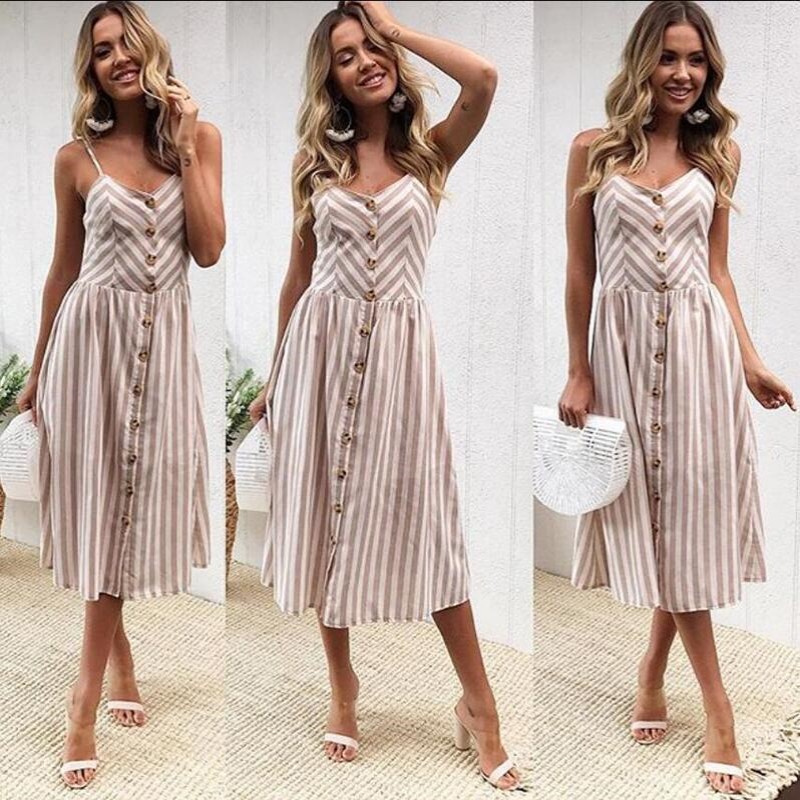 Women's Sling Button Backless Dress