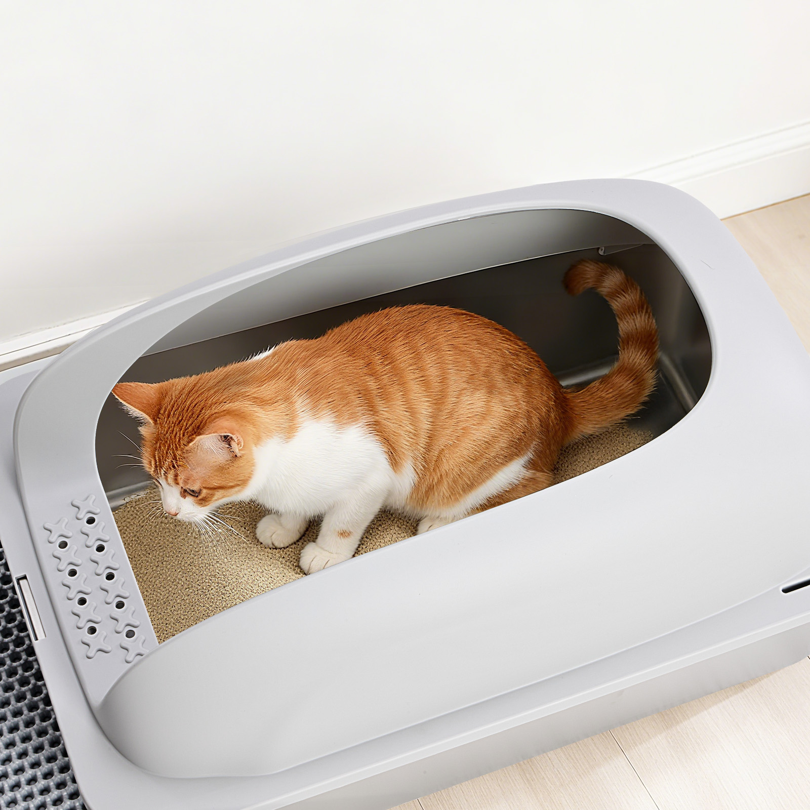 Stainless Steel Cat Litter Box With Lid, Large Cat Litter Box For Big Cats, Scoop And Mat Included image 8