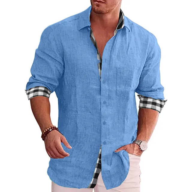 European And American Casual Men's Cotton Linen Shirt Blue - Shop at LoveMi