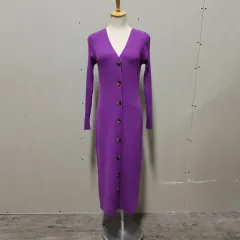 Women's Slim Fit Long Sweater Coat - Purple - View 1