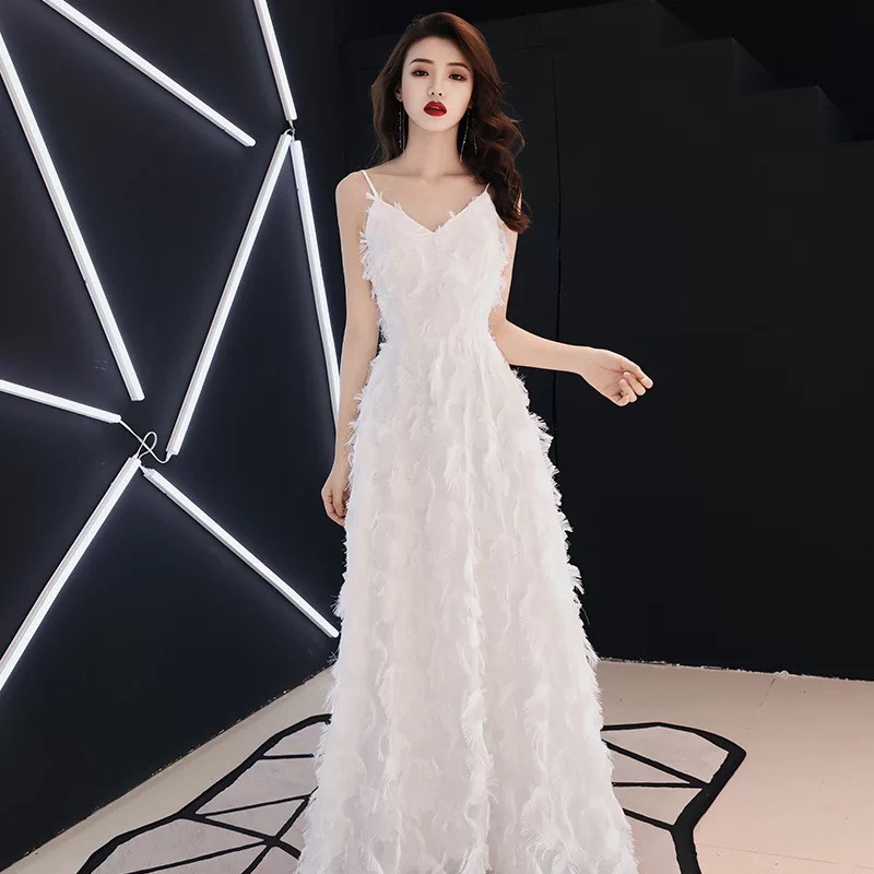 Evening Dress Female White Suspenders Birthday Party White Sling - Shop at LoveMi