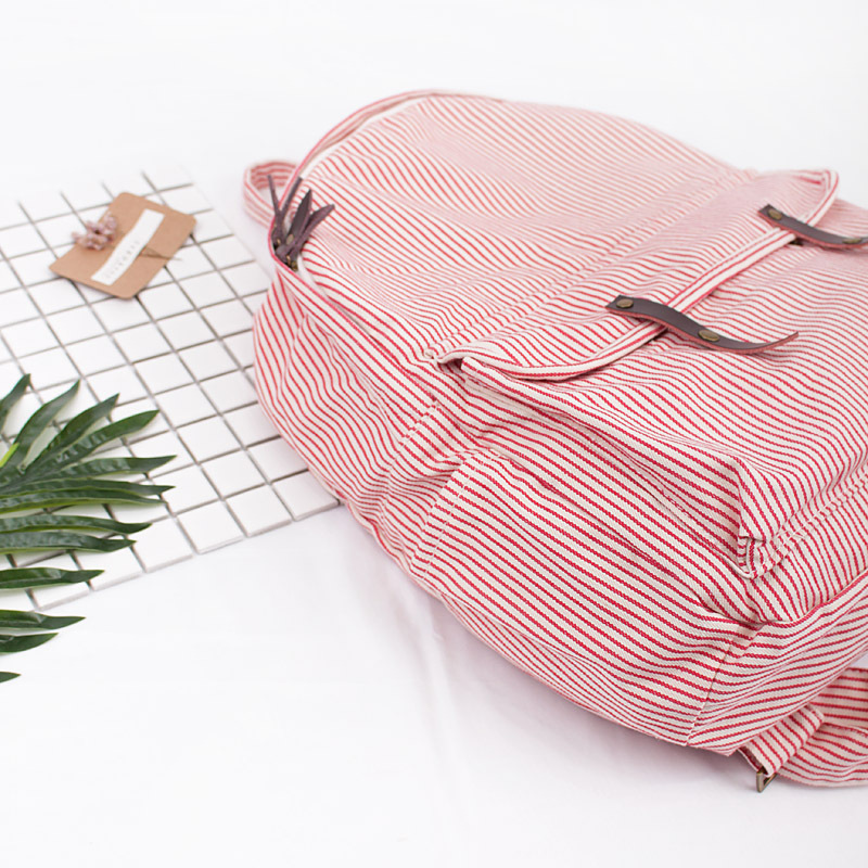 Title 2, Simple Striped Canvas Backpack Casual Fashion L...