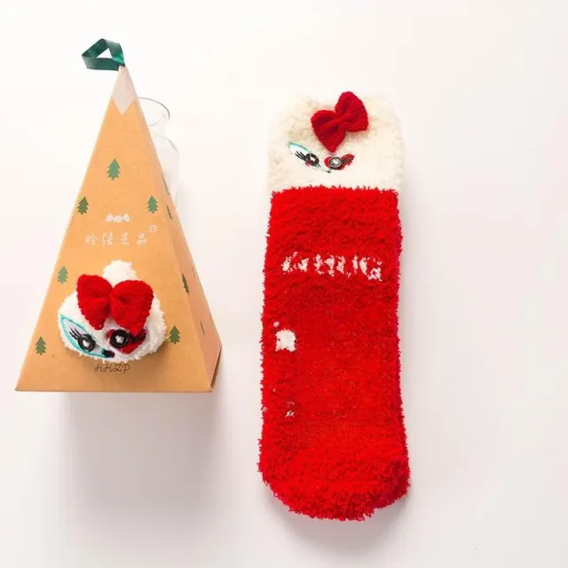 Coral Fleece Tube Winter Thickened Women's Christmas Stockings Cute Cartoon Maternity Socks Red Bow Cat - Shop at LoveMi