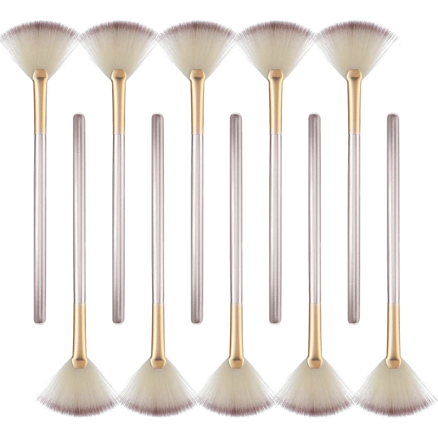 10 Professional Soft Facial Fan Brushes For Mask Mud Cream, Glycolic Peel & Makeup Application Esthetician Tools With Champagne Finish 20Pcs - Shop at LoveMi