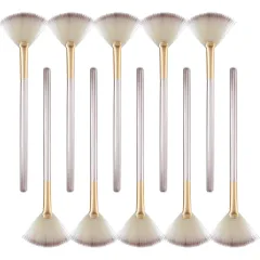 10 Professional Soft Facial Fan Brushes For Mask Mud Cream, Glycolic Peel & Makeup Application - Esthetician Tools With Champagne Finish - 20Pcs - View 1