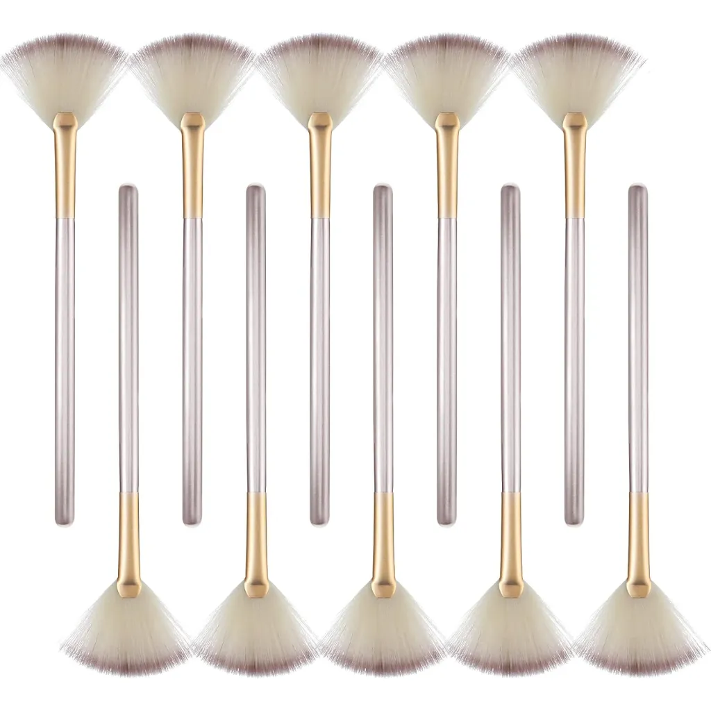 10 Professional Soft Facial Fan Brushes For Mask Mud Cream, Glycolic Peel & Makeup Application - Esthetician Tools With Champagne Finish - 20Pcs