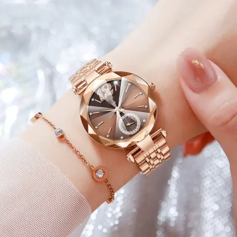 Women's Fashionable Multi-pronged Gradient Glass with Diamond Face Watch