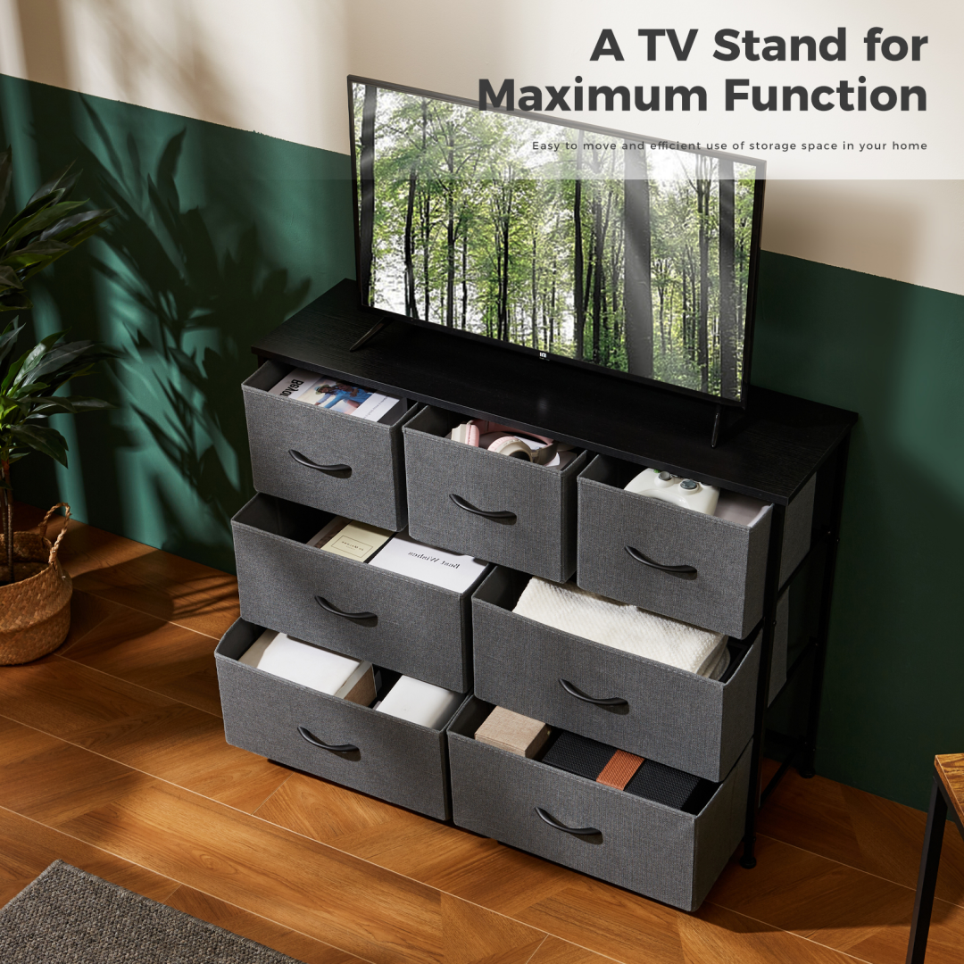 Tall Dresser Fabric Storage Tower ,Wooden Top For Kid Room, Closet, Entryway, Nursery