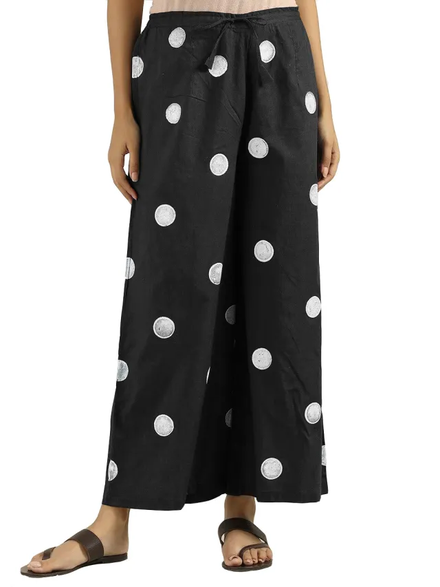 Women S Polka Dot Casual Wide Legged Wide Loose Trousers Black - Shop at LoveMi