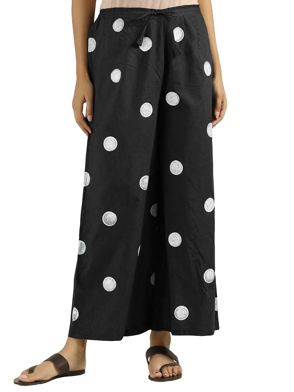 Women S Polka Dot Casual Wide Legged Wide Loose Trousers - Black