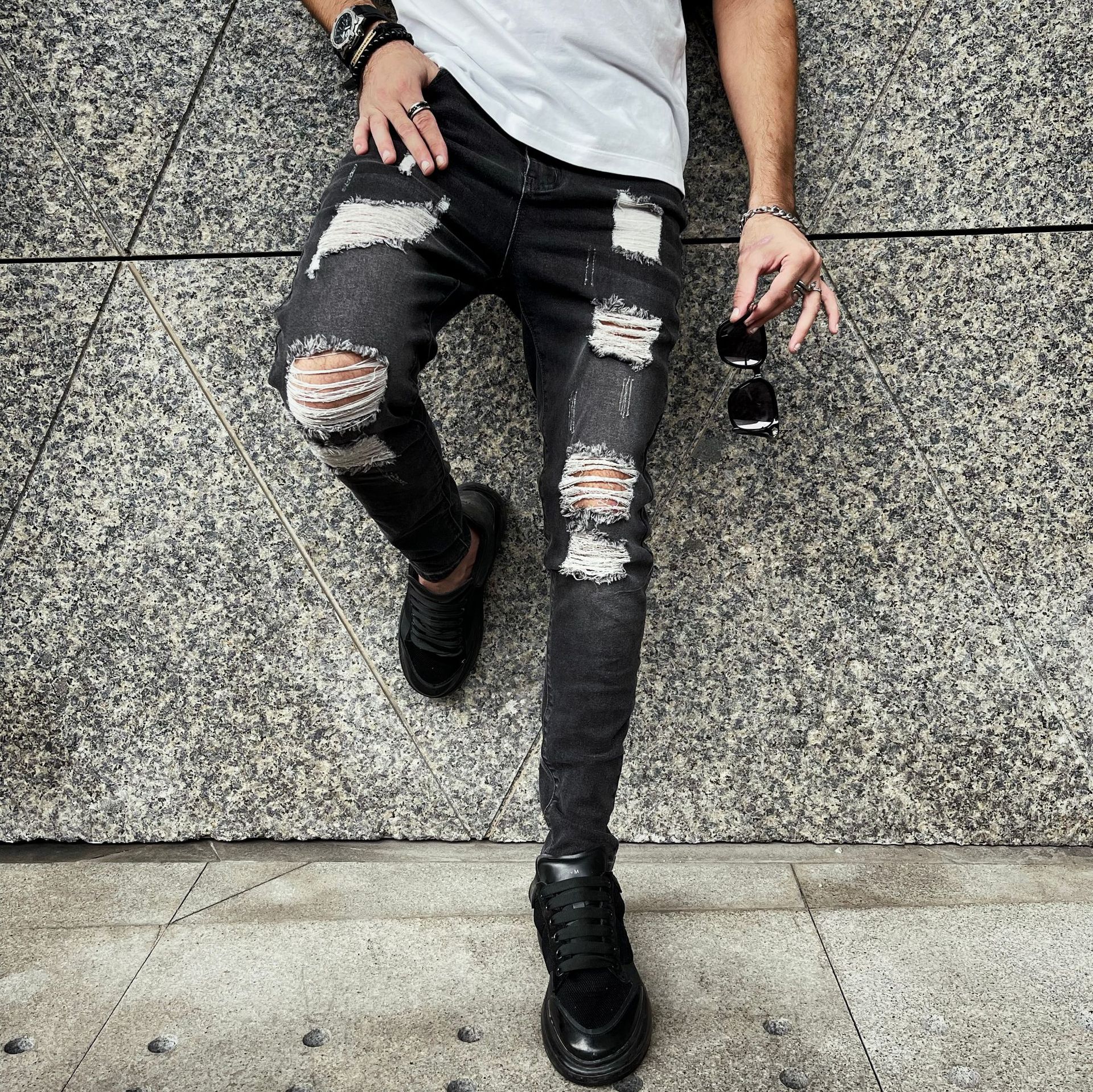 Title 5, New Mens Jeans Teenagers Big Ripped Leisure Sl...