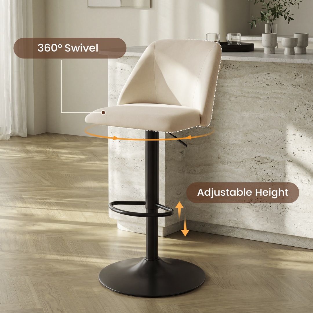 Swivel Bar Stools Upholstered Adjustable Barstools Counter Heigh For Bar, Dining Room, Set Of 1, Beige image 10