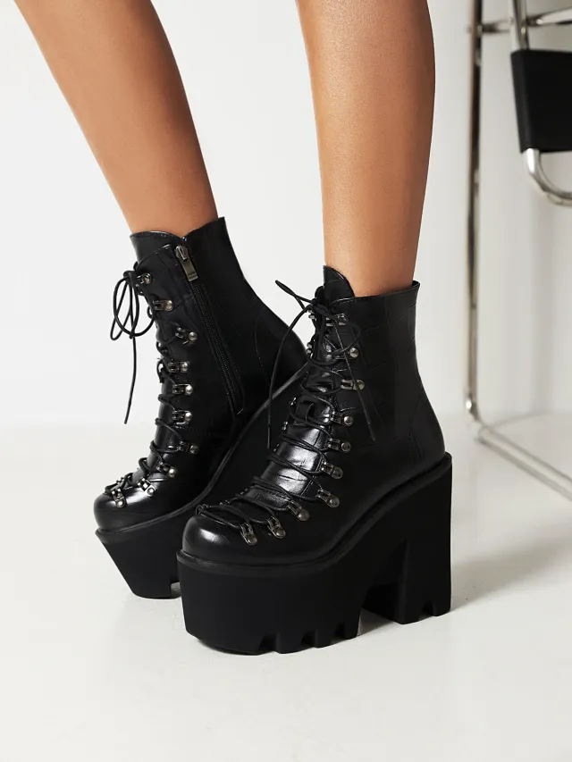 Women's Shoes Round Toe Low Black Martin Boots Black - Shop at LoveMi