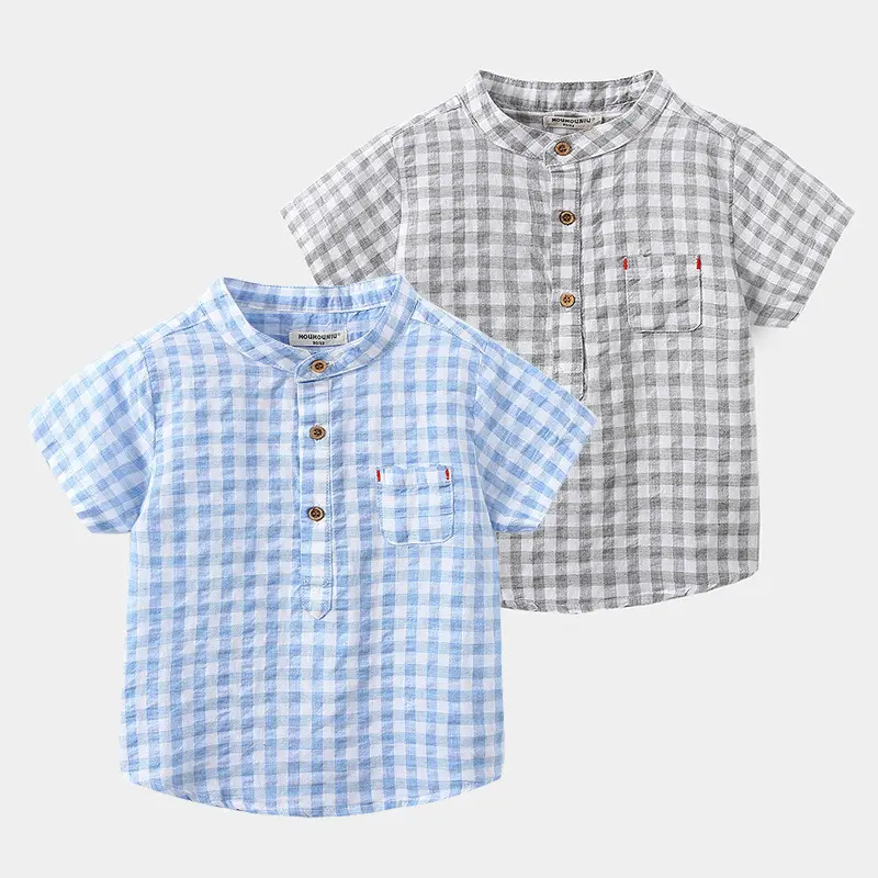 Children's Cotton Blue Short-sleeved Shirt Fashion Casual