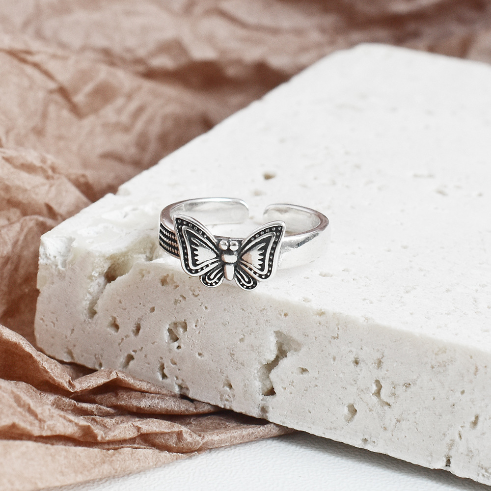 Ins Temperament Cold Wind Jewelry S925 Sterling Silver Retro Heavy Industry Butterfly Ring