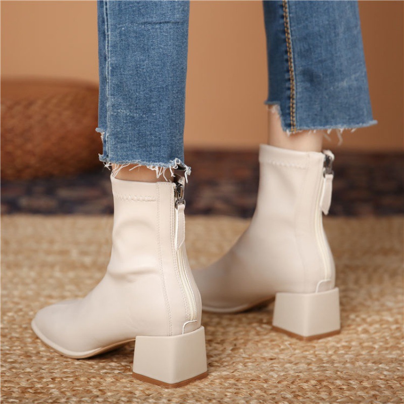 Women's Thick-heel Square Toe Mid-tube Martin Boots