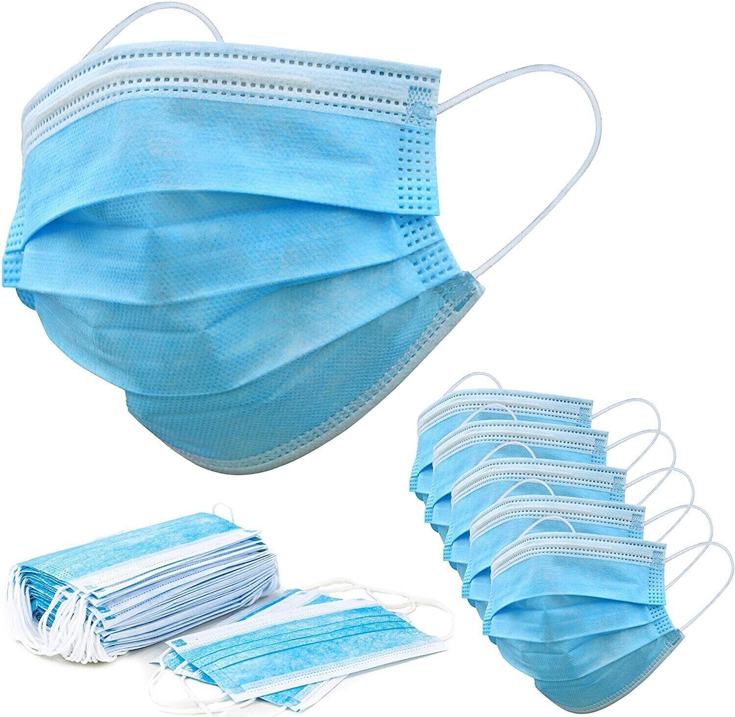 Blue disposable face masks, 3 ply, USPS First Class Package, 2 Day Handling, 2-5 Day Shipping. Face masks, masks disposable, 3 layer protection blue disposable face masks non medical surgical disposable 3ply earloop mouth cover for adult & teenager. 100 P