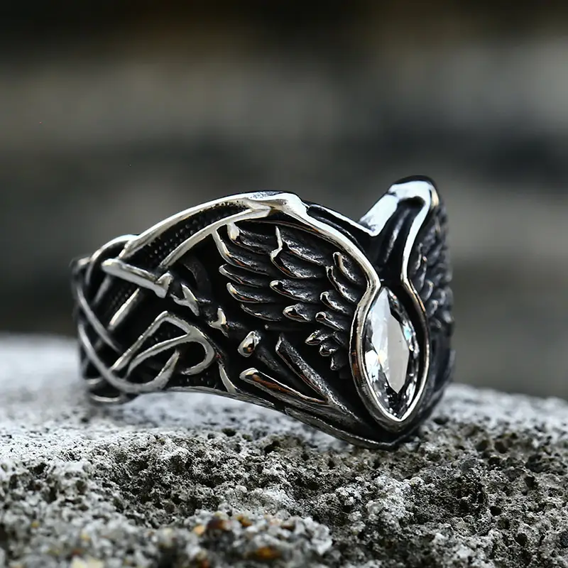 Stainless Steel Jeweled Men's Ring Vintage