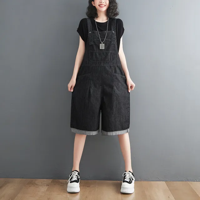Women's Thin Fashion Casual Denim Overalls Shorts Black - Shop at LoveMi