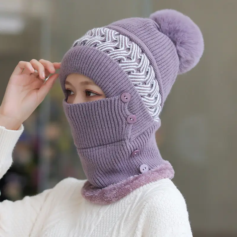 Women's Openwork Knitted Fleece One Piece Hat