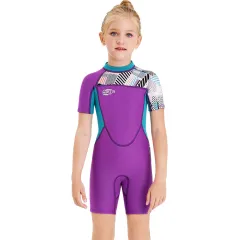 Girls Snorkeling, Surfing, Sunscreen And Cold-Proof Autumn And Winter Short-Sleeved Swimwear - Purple - View 1
