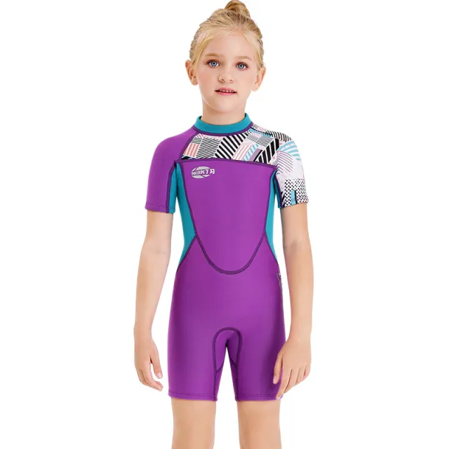 Girls Snorkeling, Surfing, Sunscreen And Cold Proof Autumn And Winter Short Sleeved Swimwear Purple - Shop at LoveMi