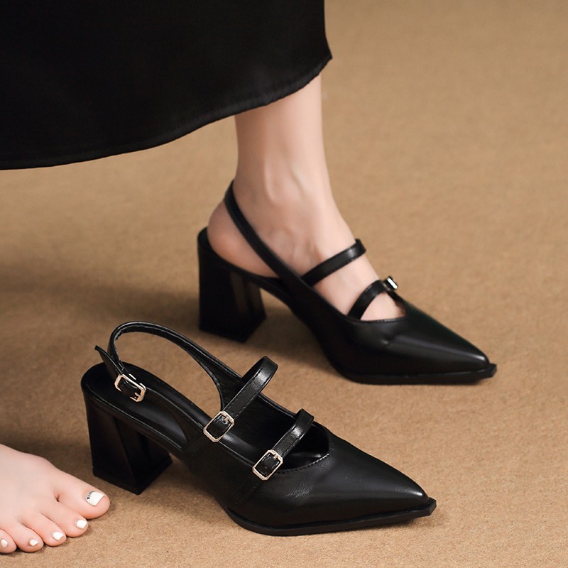 Women's Fashion Pointed Toe Backless Heels, Elegant Designer Slingback Pumps, New Closed Toe Sandals