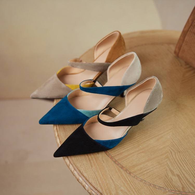 Single Shoes Pointed Toe Caps Stiletto Shallow Mouth Color Matching Women's Shoes