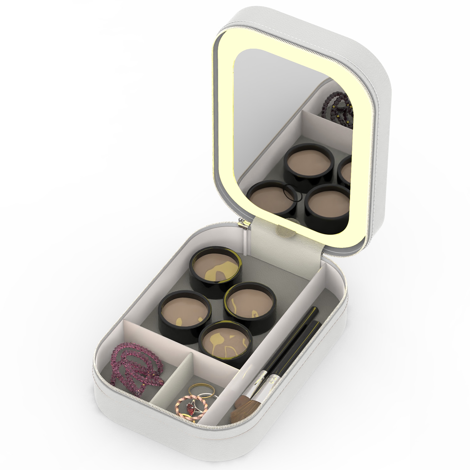 1Pc Portable Travel Makeup Bag With LED Mirror Rechargeable Beauty Mirror With 3 Color Light Dimmable Brightness Waterproof Cosmetic Bag With 4 Compartments Ideal Gift For Women Valentines Day Gift — foto 9