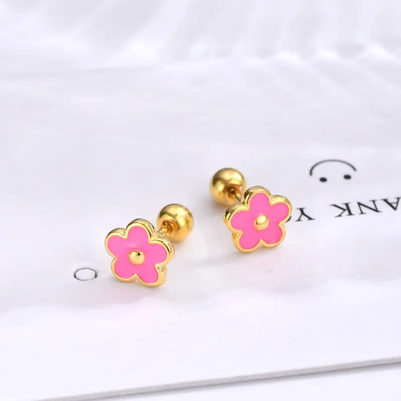 925 Silver Screw Tightening Buckle Small Flower Stud Earrings
