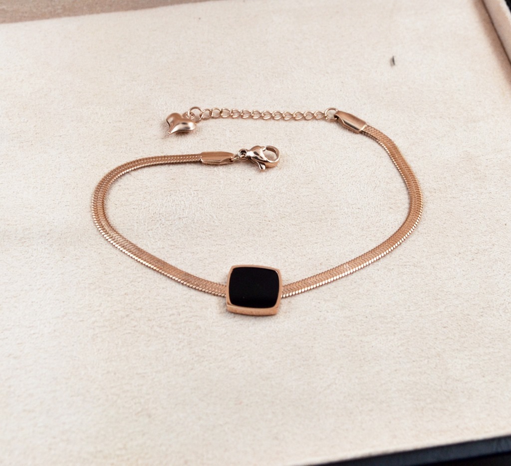 Black Square Collar Titanium Steel Snake Chain Bracelet Rose Gold Flat Snake Jewelry