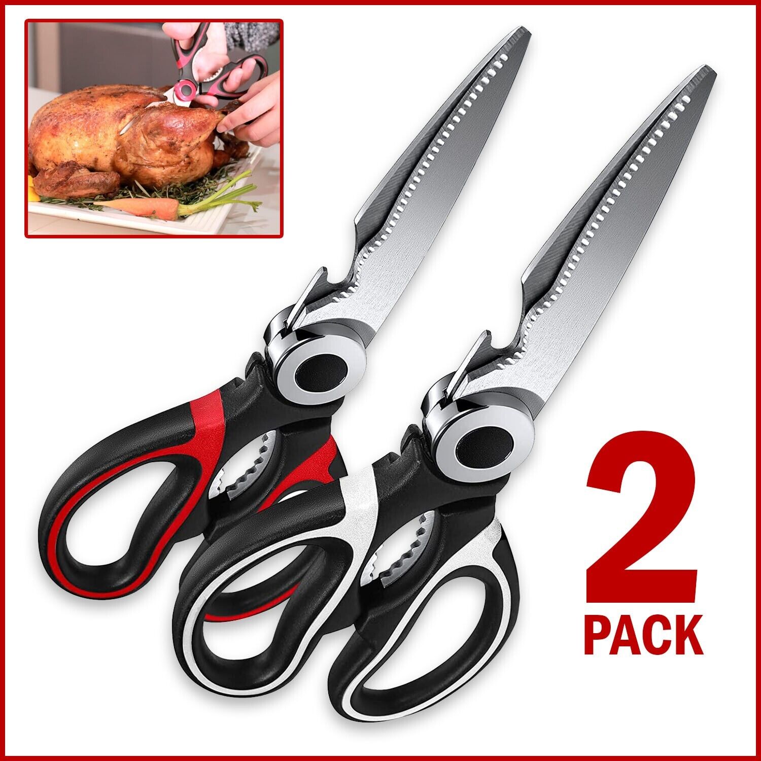 Heavy Duty Kitchen Shears for Cooking Meat. we ship only inside the US, USPS First Class Package 2 Day Handling , 2-5 Day Shipping. 2 PACK - Ultra Sharp Premium Heavy Duty Kitchen Shears- Ultimate Heavy Duty Scissors for Cutting Chicken, Poultry, Fish, Me