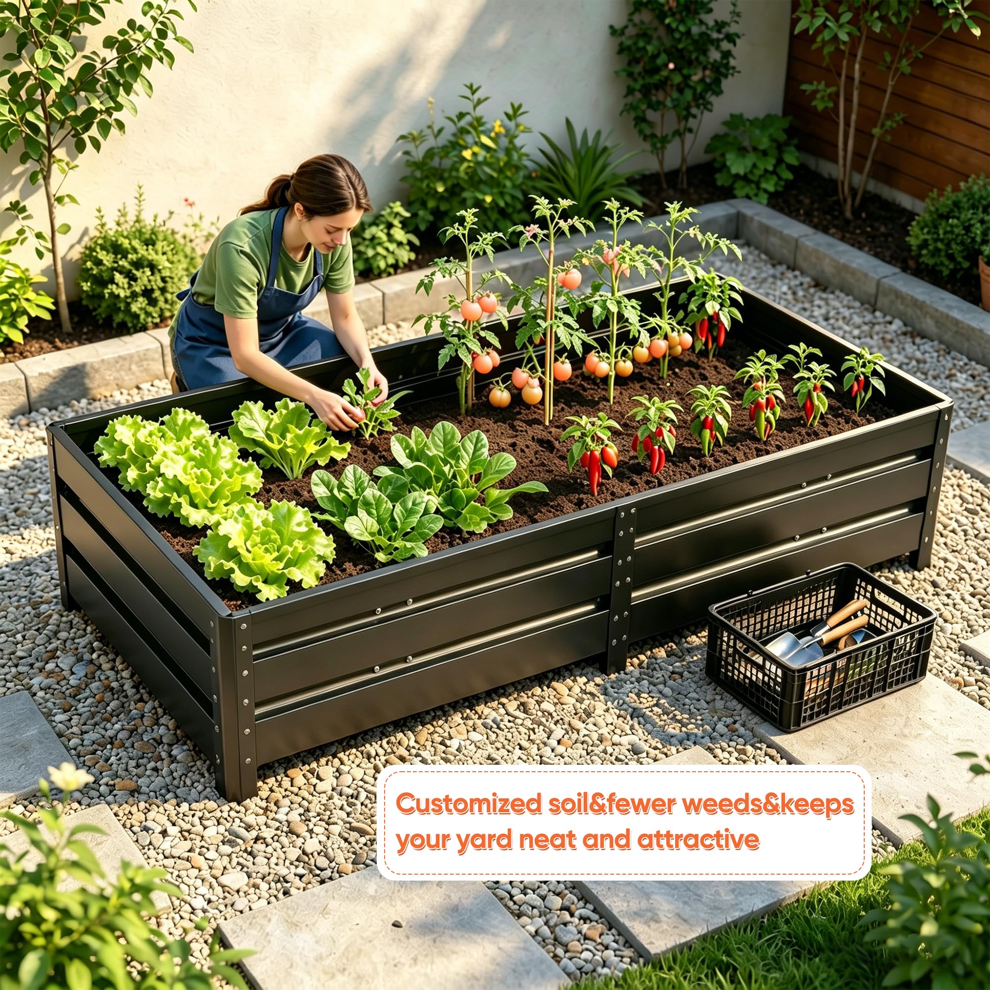Outdoor Metal Raised Garden Bed With 6 Support Poles,Large Deep Root Box Planter For Vegetables Flowers Herbs,207 Gallon, 6.3x3.1x1.5ft — foto 5