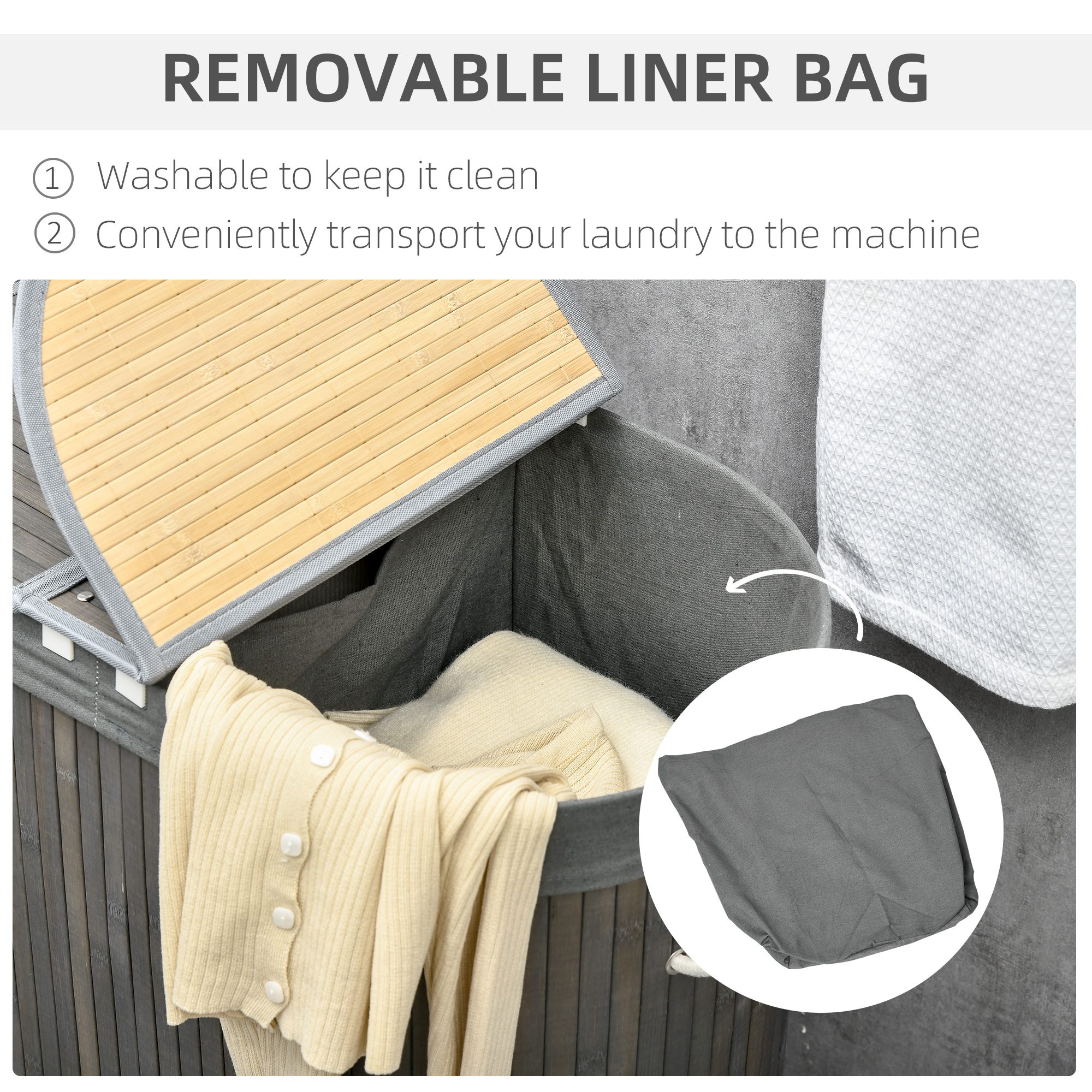 Bamboo Laundry Basket With Lid, 100 Liters, Double-layer Compartments — image 8