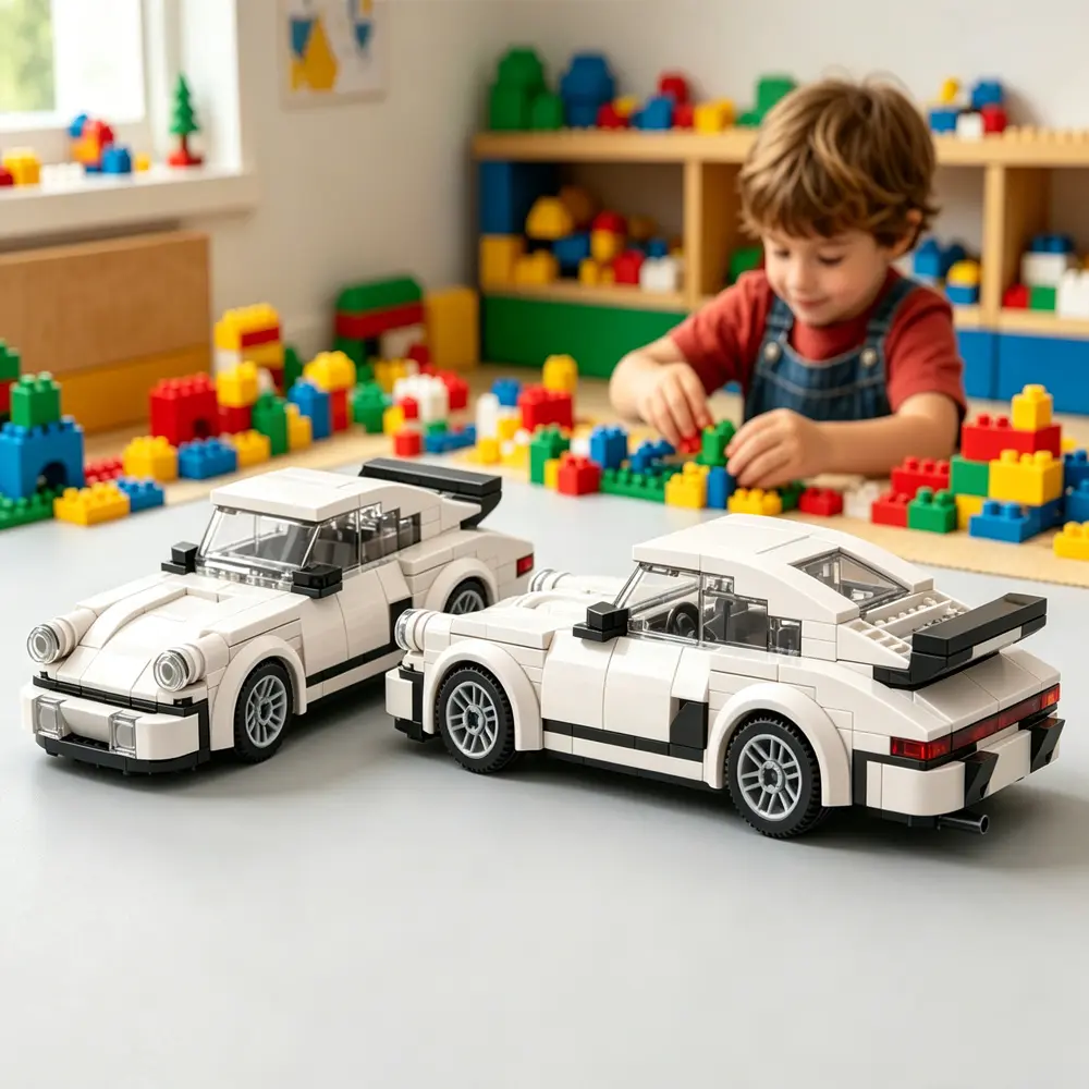 Retro Style Sports Car Building Blocks, White