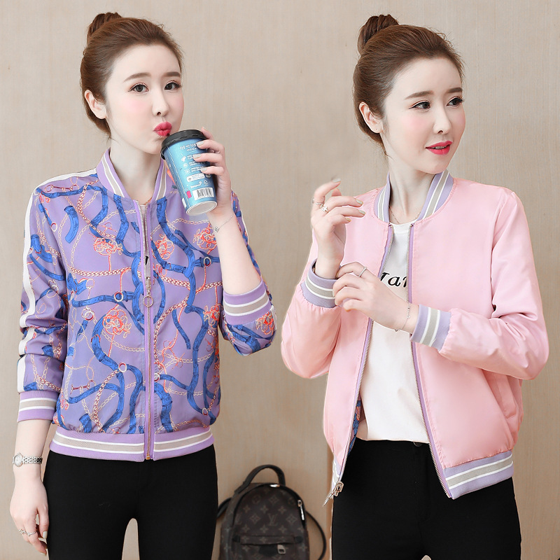 Two Sided Wear Coat Women's Loose Thin Double Sided Baseball Jacket Top Blue - Shop at LoveMi