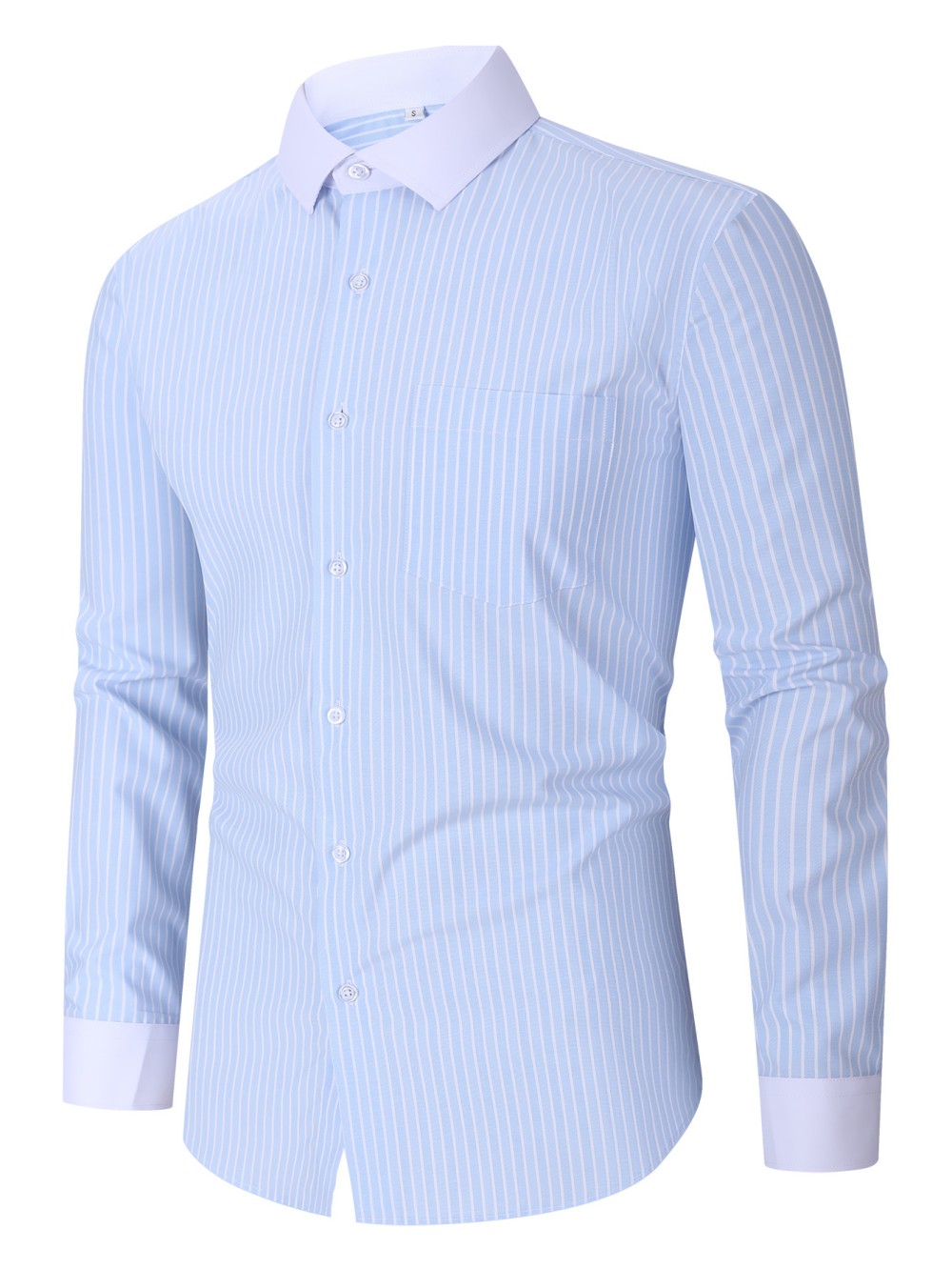Shirt - Men's Long Sleeve Solid Color Business Casual Dress Shirt