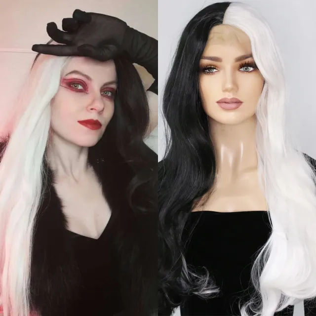 Ladies Two tone Long Curly Hair Lace Wig White Black - Shop at LoveMi