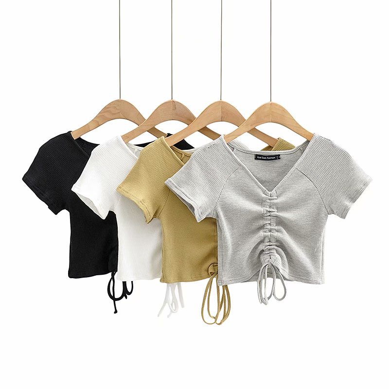 Title 3, Summer New Style V-Neck Drawstring Exposed Umbi...